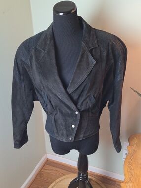 Vintage 80s Black Suede Leather Cropped Jacket